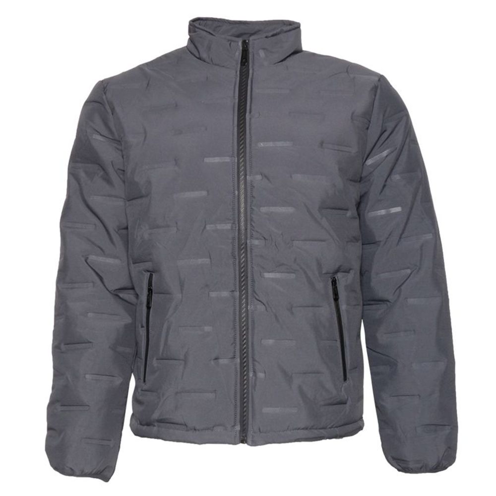 Mens Puffer Jacket Warm Lining Mechanical Stretch Zip Front Pockets Grey